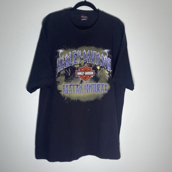 Harley Davidson Black Roatan Honduras 2XL Men's T-shirt 100 Percent Cotton Crew - Picture 1 of 10